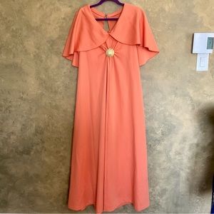 Vintage 70s Parfait Draped Collar Maxi Dress Orange Disco Glam Large